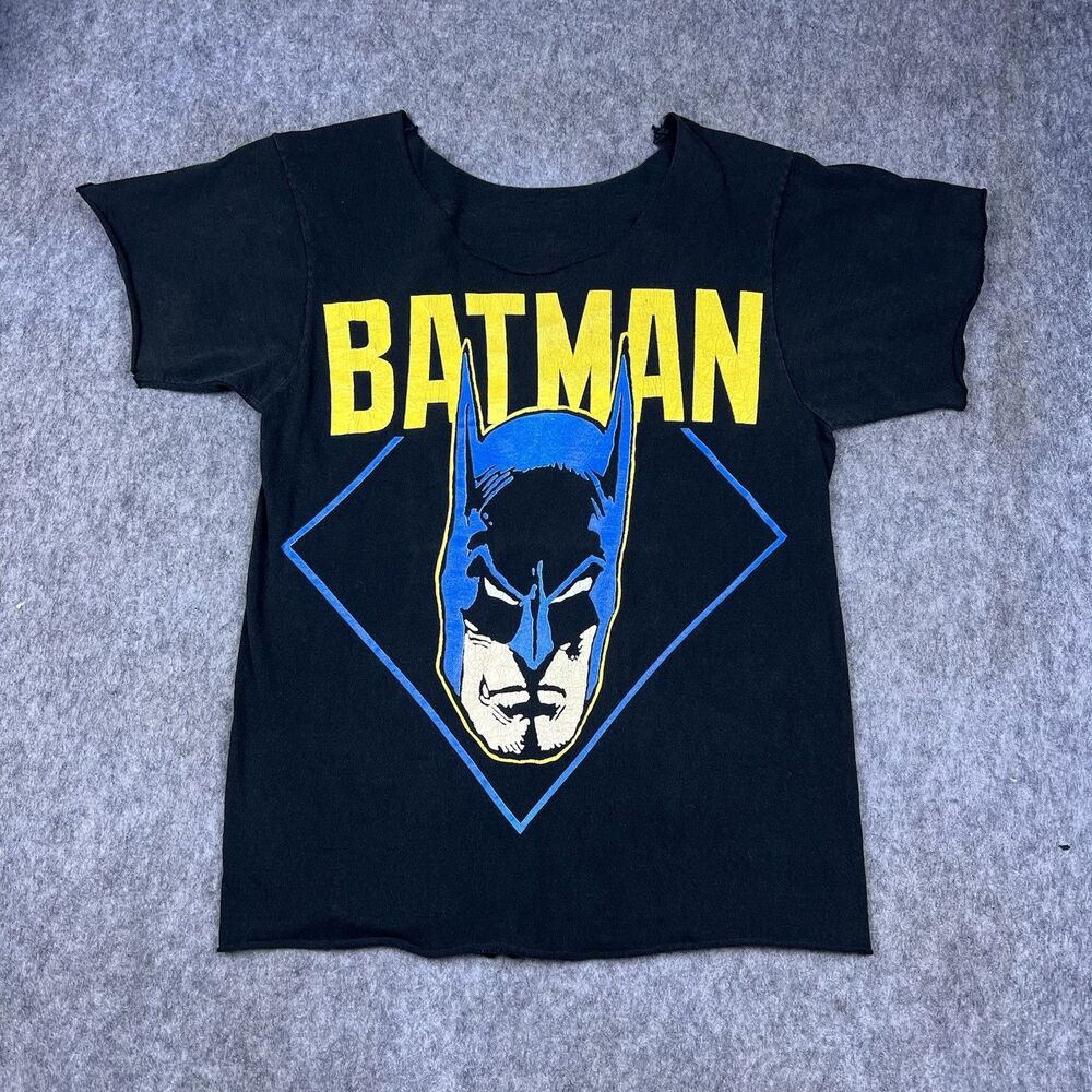 Vtg Batman Shirt 1988 DC Comics Black Short Sleeve Custom Cropped Size Medium